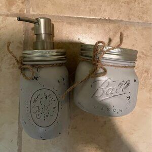 Rustic Grey ball Soap dispenser & sponge holder handcrafted